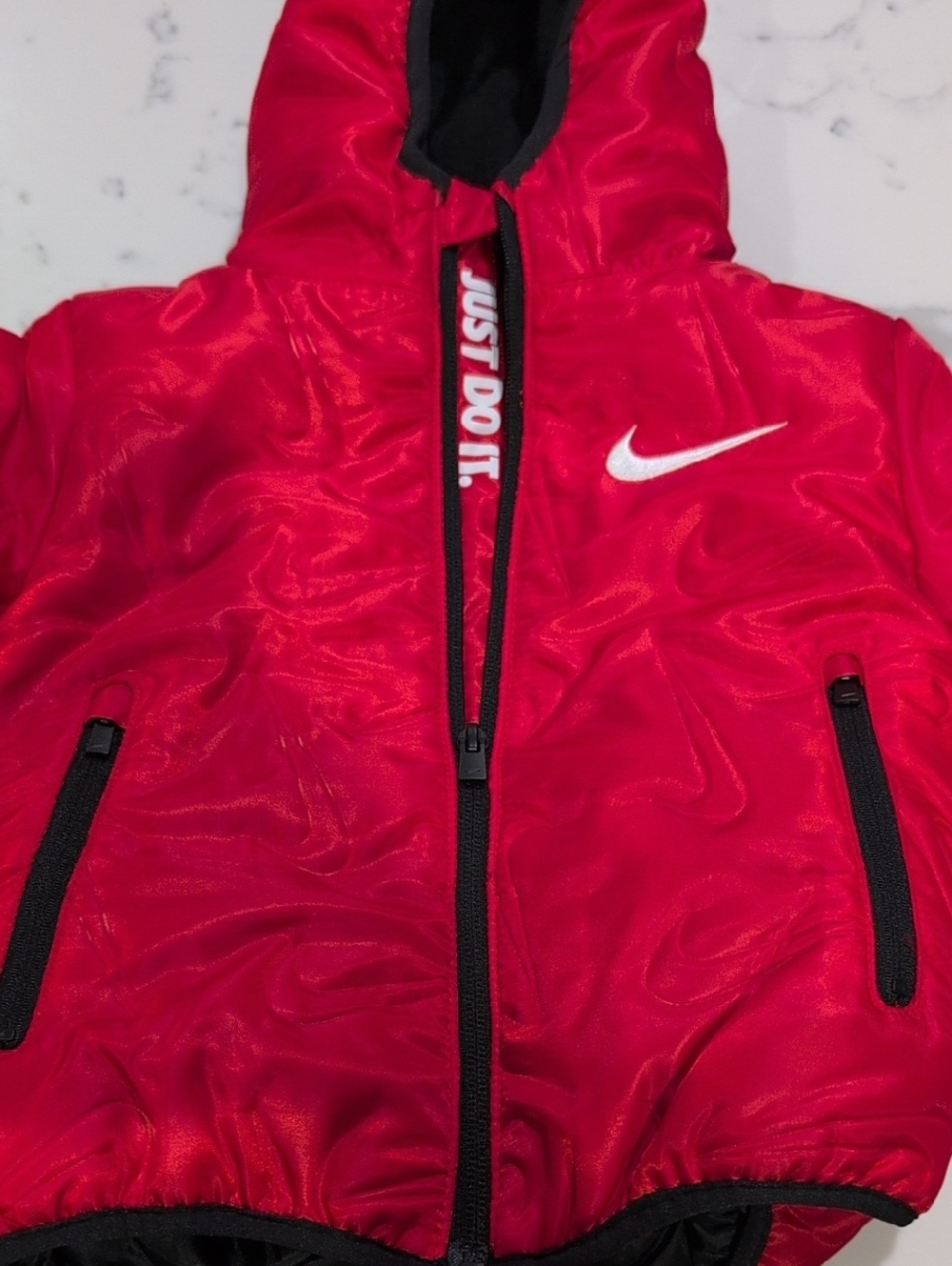 Nike Kids Hooded Puffer Jacket with White Swoosh